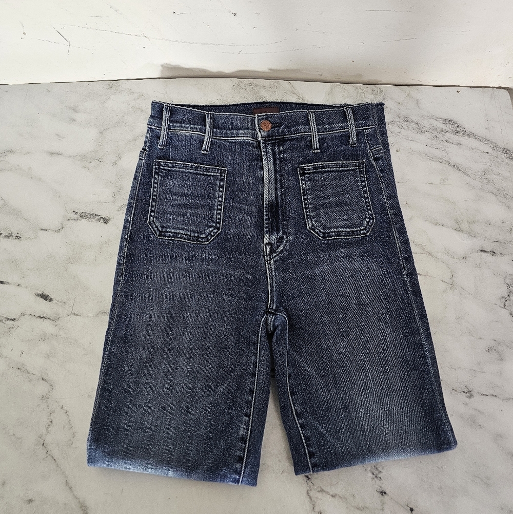 MOTHER The Hustler Ankle Fray Patch Pocket Straight Leg Blue Jeans 25 Preowned - Picture 7 of 12